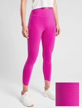 Athleta Velocity Laser Cut Capri Tight - Size M - Pink High Rise Running Yoga